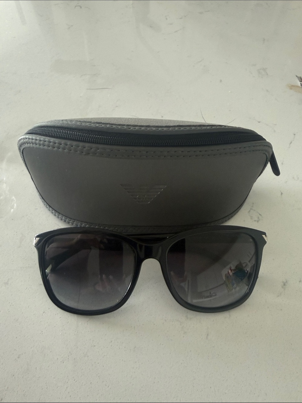 Emporio Armani Black Sunglasses with Gray Gradient Lenses and Matching Case